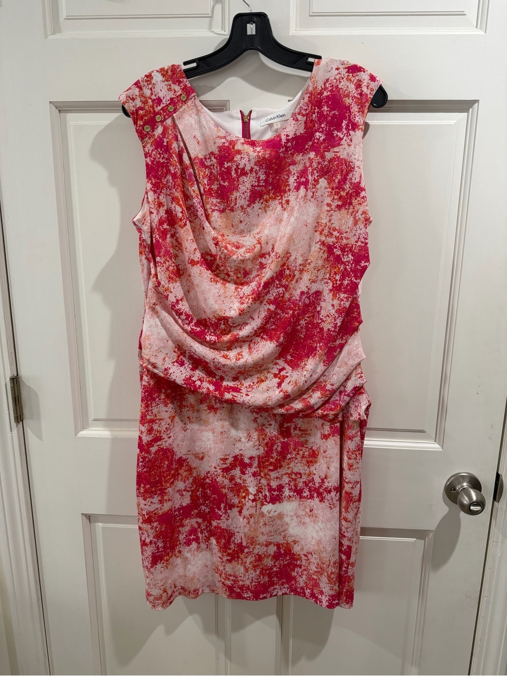 Calvin Klein Pink and Red Abstract Draped Sheath Dress